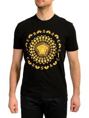 Versace Men's Black Gold Medusa Head Crewneck Short Sleeve T-Shirt US M IT 50